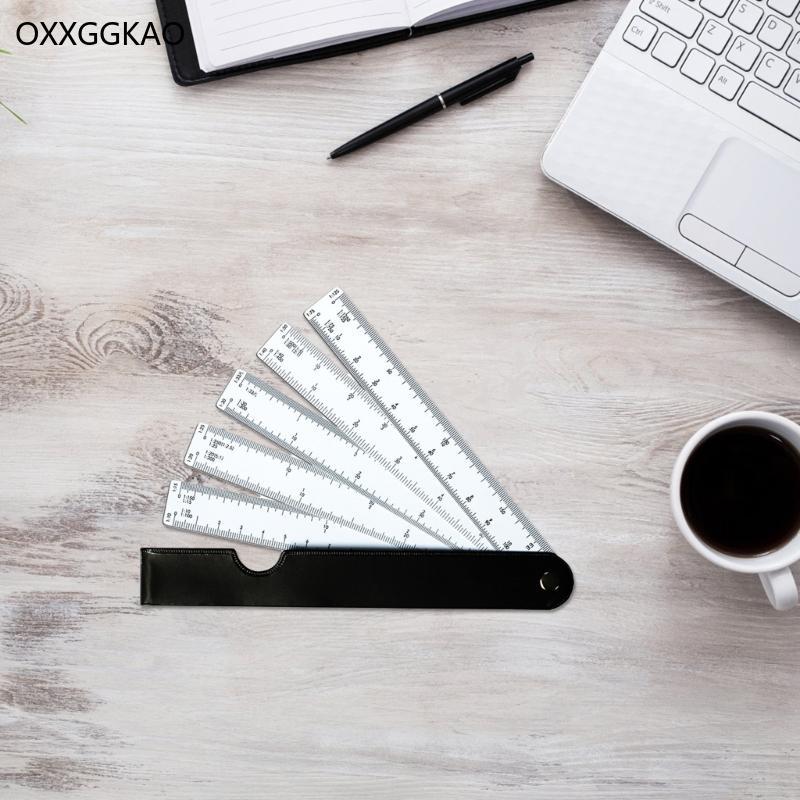 OXXGGKAO Professional พัดลมสไตล์ Scale ไม้บรรทัด 19 ซม. 7 ขนาด 5 นิ้วไม้บรรทัดวิศวกร Scale