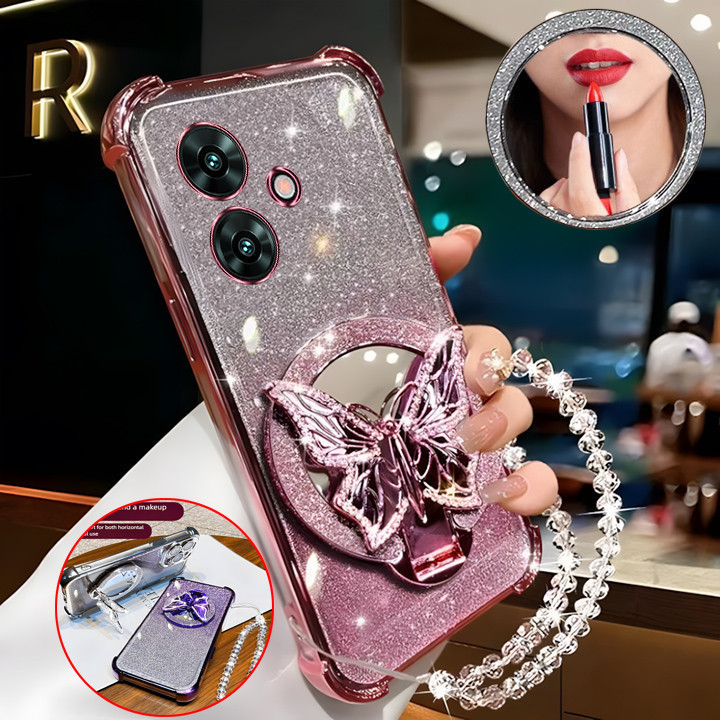5G A3 5G A3X 4G A3 4G เคสโทรศัพท์สําหรับ OPPO A3X แป้งประกาย เปลือกนิ่มสี่มุม ป้องกันการตก กระจกแต่งหน้าผีเสื้อ