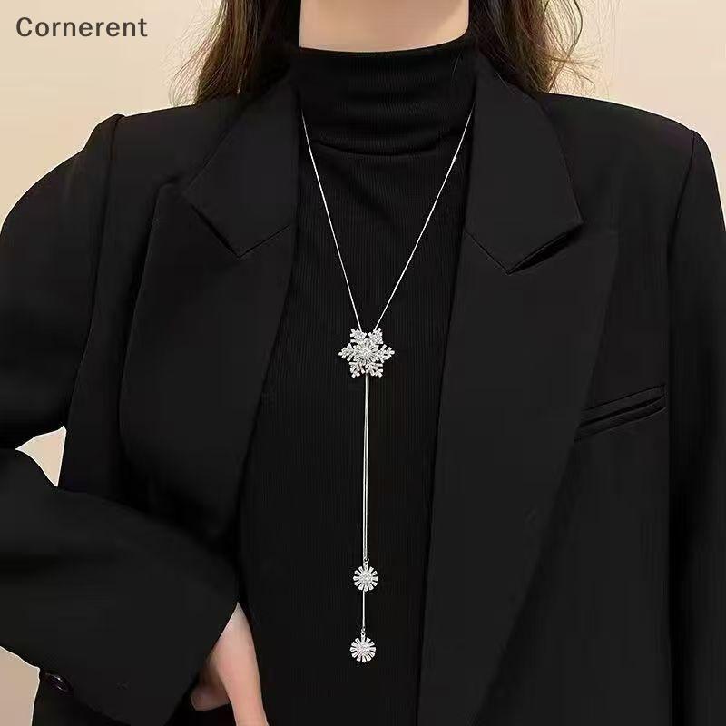 Null Snowflake สร้อยคอหมุน Rhinestone sel สร้อยคอหิมะดอกไม้ปรับยาวเสื้อกันหนาวสําหรับผู้หญิงเครื่องป