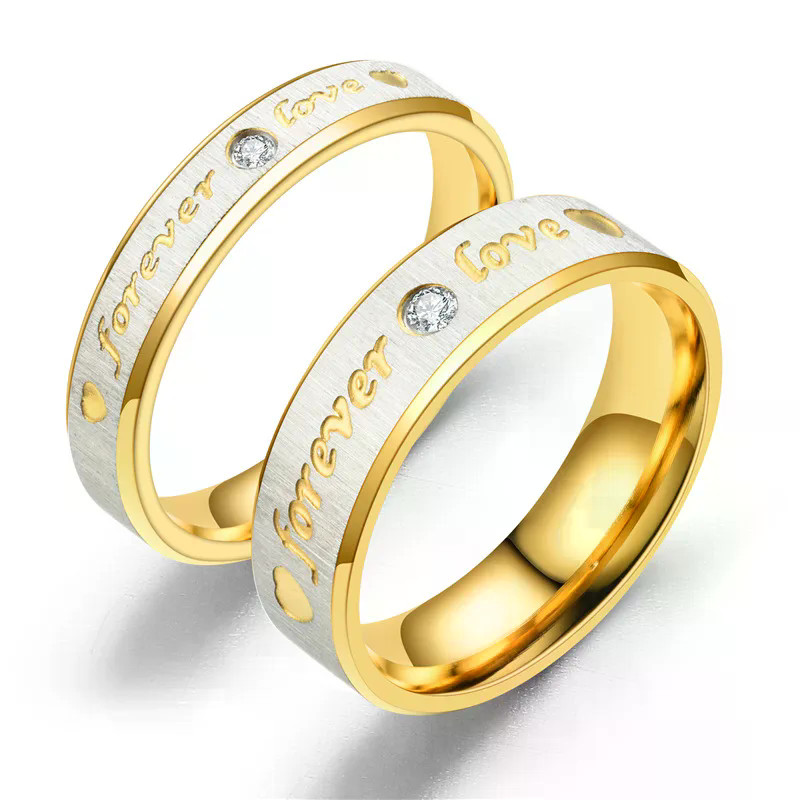 ใหม่ Forever Love แหวนคู่สําหรับผู้หญิงผู้ชายหัวใจสแตนเลสหมองคล้ําภาษาโปลิชคําแหวนแต่งงานแฟชั่นเครื่