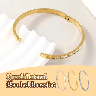 กําไลข้อมือสเตนเลสประดับเพรช 6CM กว้าง4MM.เปิดได้ สร้อยข้อมือวินเทจ หรูหราเบาเรียบง่าย เครื่องประดับสำหรับชายและหญิง