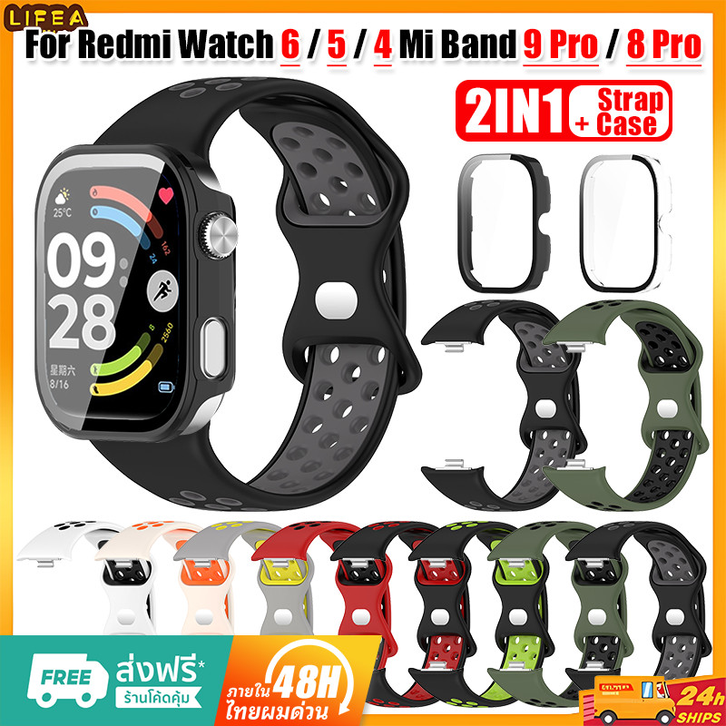 【เคส+สาย】 สาย Redmi watch 6 5 4 PC Hardshell Screen Protection Film สายคล้องคอสำหรับ Xiaomi Band 9 Pro 8 Pro สาย