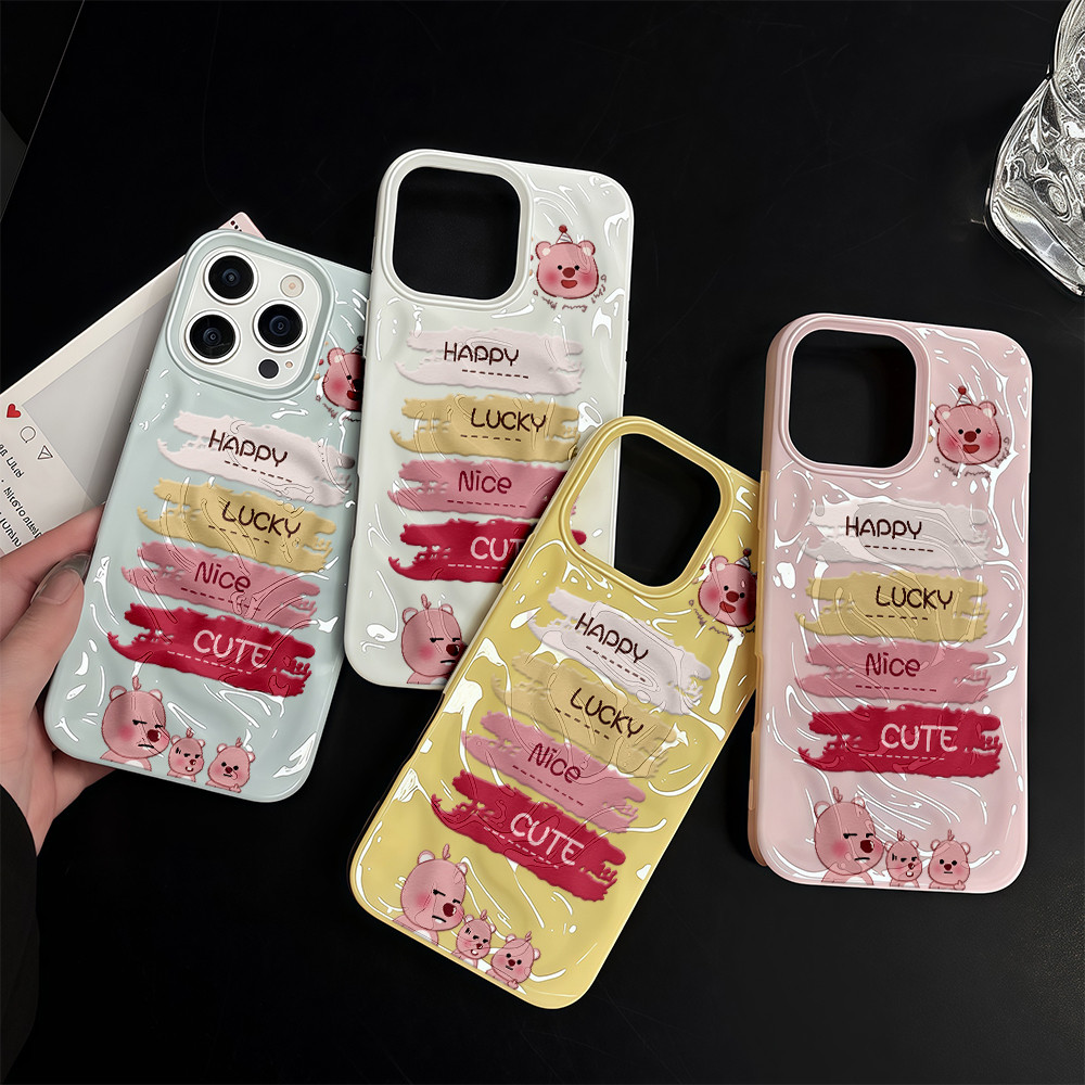 CODที่ไทย เคสสำหรับไอโฟน16 หมีชมพูสตรอเบอร์รี่ เคสนิ่มครอบอุกกาบาต For IPhone17 16Pro MAX 11 12 13 6/7/8 14 15PLUS XR XS