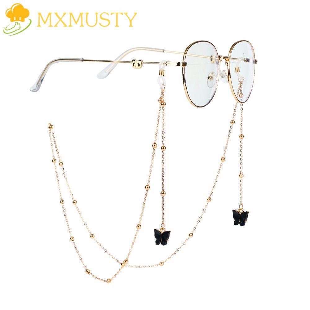 MXMUSTY แว่นตาวินเทจ สแตนเลสและลูกปัดสีสัน มีสายคล้องคอน่าใช้สำหรับสาวๆ