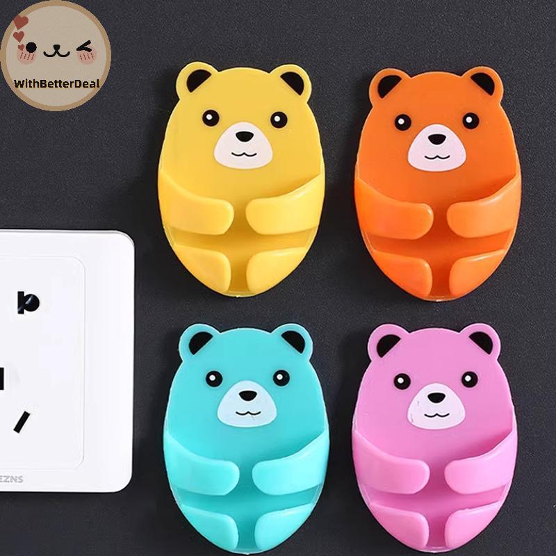 BETTER 4 ชิ้น Wall Storage Hook Bear Plug Bracket Punch-ฟรีปลั๊กไฟผู้ถือซ็อกเก็ตห้องครัว Stealth Hoo