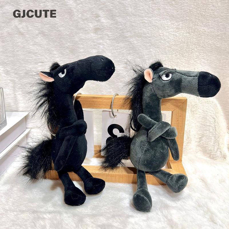 GJCUTE มาสคอตปีม้าน้อยของเล่นตุ๊กตาม้าสีดําเย็นตุ๊กตากระเป๋า Charm WTD