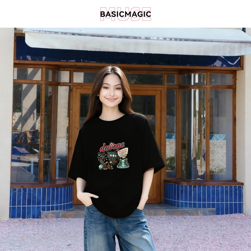 เสื้อยืดสีดำ Oversize ปริ้นวินเทจ+โลโก้"davac" | 210g Street (ผ้าฝ้าย) ยูนิเซ็กส์ ส่งฟรี2ชิ้น 0365