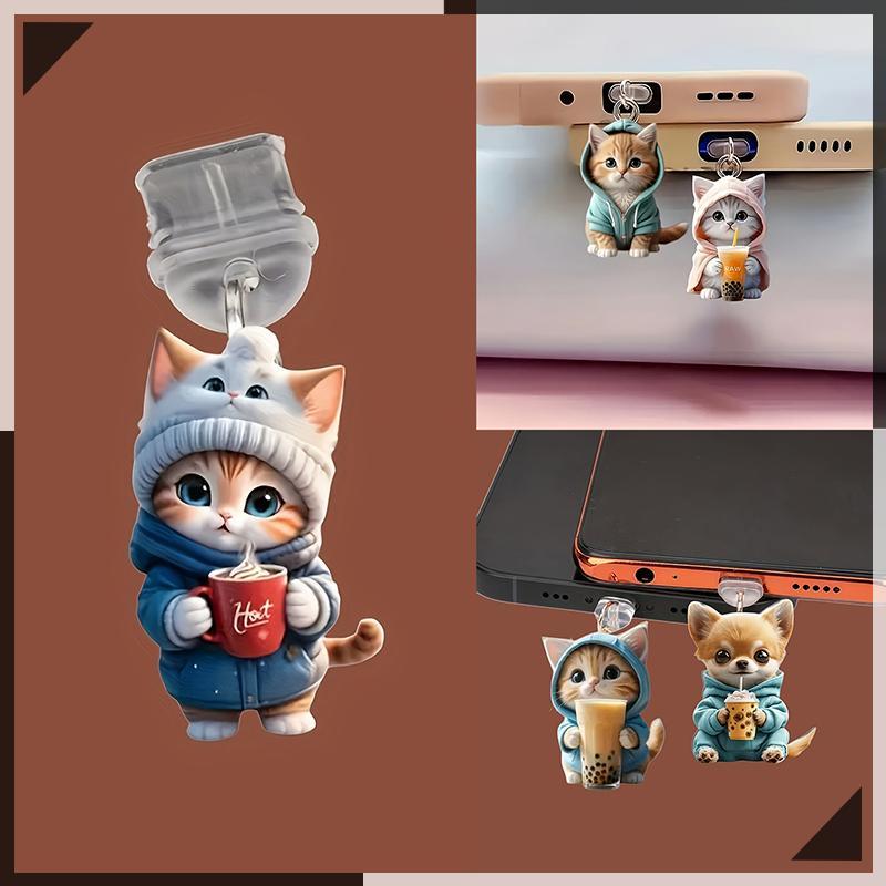 ฝาปิดกันฝุ่นสำหรับโทรศัพท์แมว2D น่ารัก, ปลั๊กพอร์ตสำหรับ Type C อุปกรณ์เสริมที่อุดป้องกันฝุ่น