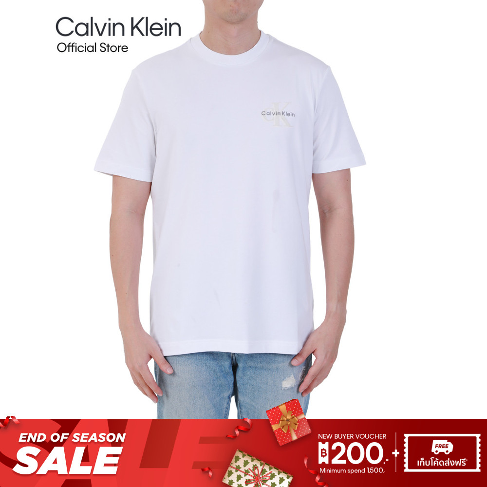 CALVIN KLEIN เสื้อยืดคอกลมแขนสั้นผู้ชาย Classic Monogram Logo ทรง Regular รุ่น 4RAB816 YAA - สีขาว