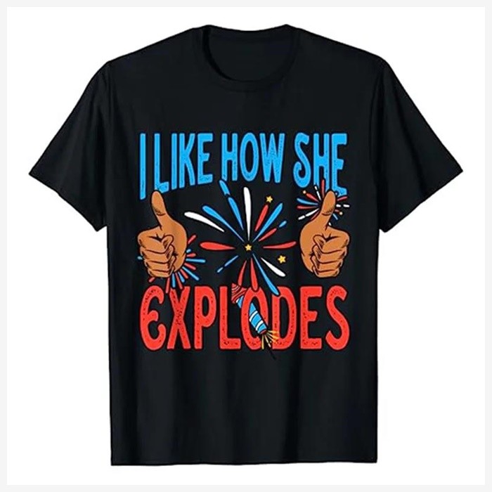 COD Guys I Like His Funny Fireworks July 4th Couple T-Shirt Ironical Joke Pattern T-Shirt Family Gif