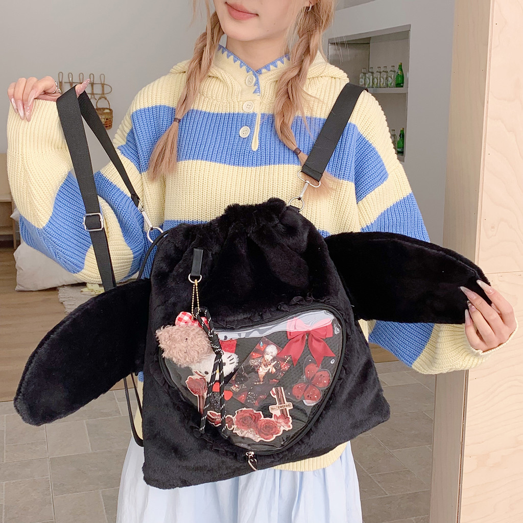 2025 ฤดูหนาวรูปแบบใหม่ตุ๊กตาเสือดาวพิมพ์สไตล์ญี่ปุ่นปวดกระเป๋าสไตล์สองมิติกระเป๋าเด็กทารกกระเป๋านักเรียนนักเรียนกระเป๋าเป้สะพ