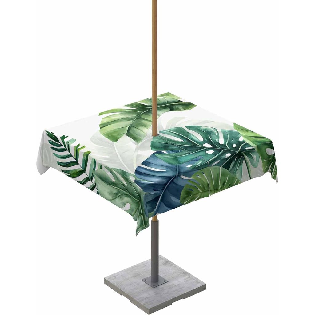 ผ้าปูโต๊ะกลางแจ้งสีน้ําสีเขียว Monstera ใบกันน้ํา Patio ตารางครอบคลุม Tropical พืชตารางผ้าร่มหลุมและ