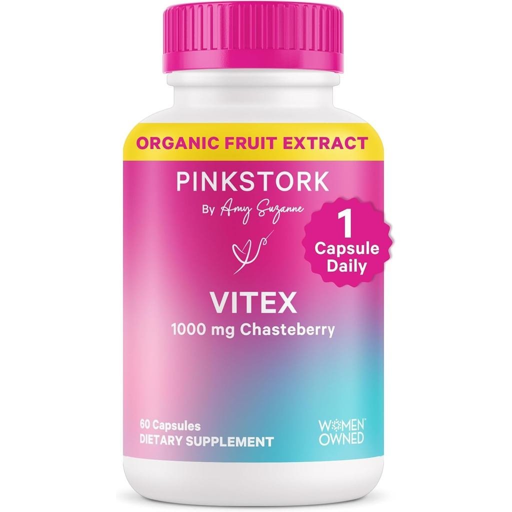 Pink Stork Organic Vitex – 1000 mg Chaste Tree Berry – รองรับจากพืชสําหรับ Perimenopause & Harmony -