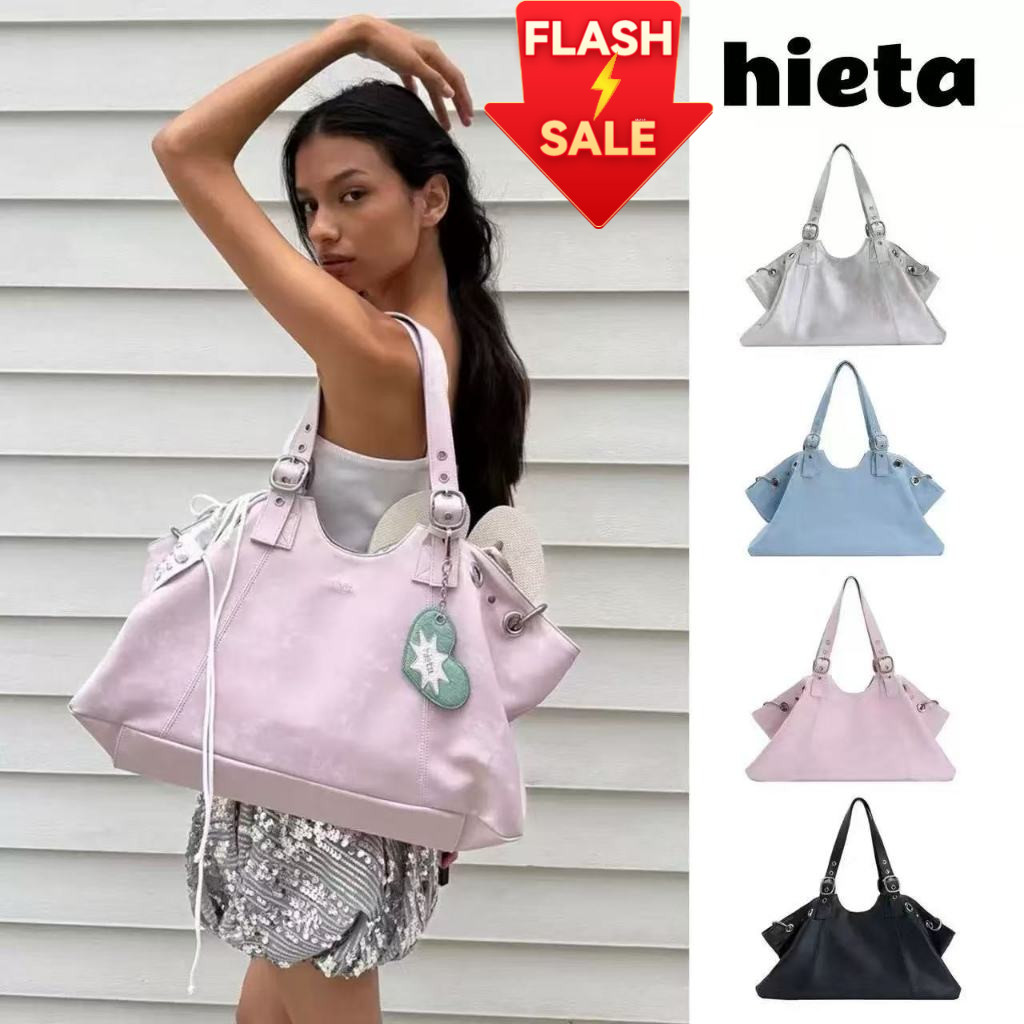🔥 Floor Price! Hieta เป็นกระเป๋าผู้หญิงที่นิยมในเกาหลีใต้ เป็นกระเป๋ามอเตอร์ไซค์ขนาดใหญ่สีชมพู ที่สา