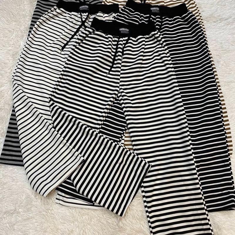 กางเกงขายาวลายทาง ผ้านุ่มยืด