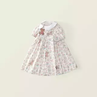 Hania kids พร้อมส่ง เดรสเจ้าหญิงตัวน้อย ลายหมีน้อยดอกไม้ละมุน ดีไซน์คอปกย้อนยุค K5125615