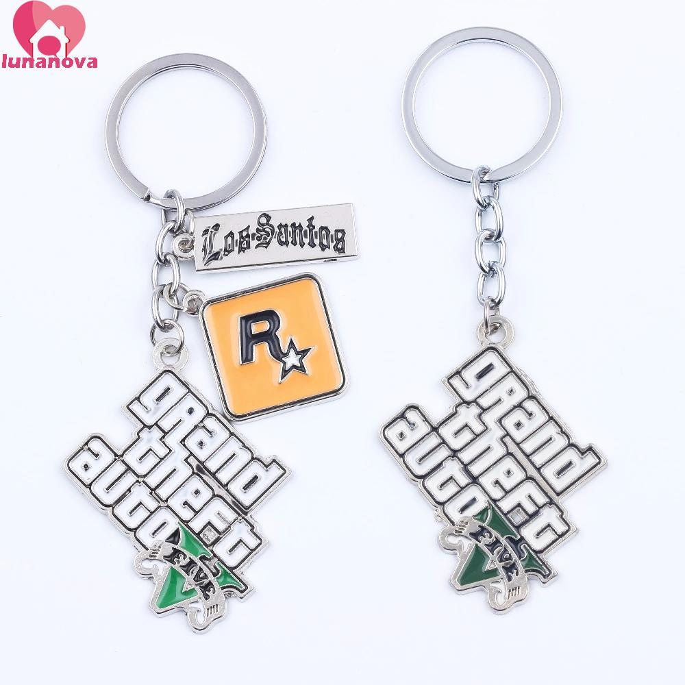 LUNANOVA เกม GTA V พวงกุญแจกระเป๋าพิเศษจี้ PS4 Xbox PC เกมสําหรับชายเกม GTA Key Holder