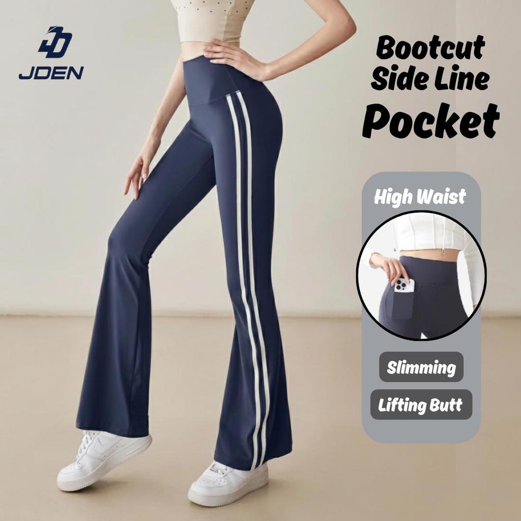 JDEN Seluar Bootcut SideLine POCKET ฟิตเนสกีฬาออกกําลังกายกางเกงขายาวกระชับสัดส่วนกลางแจ้งพิลาทิส Da