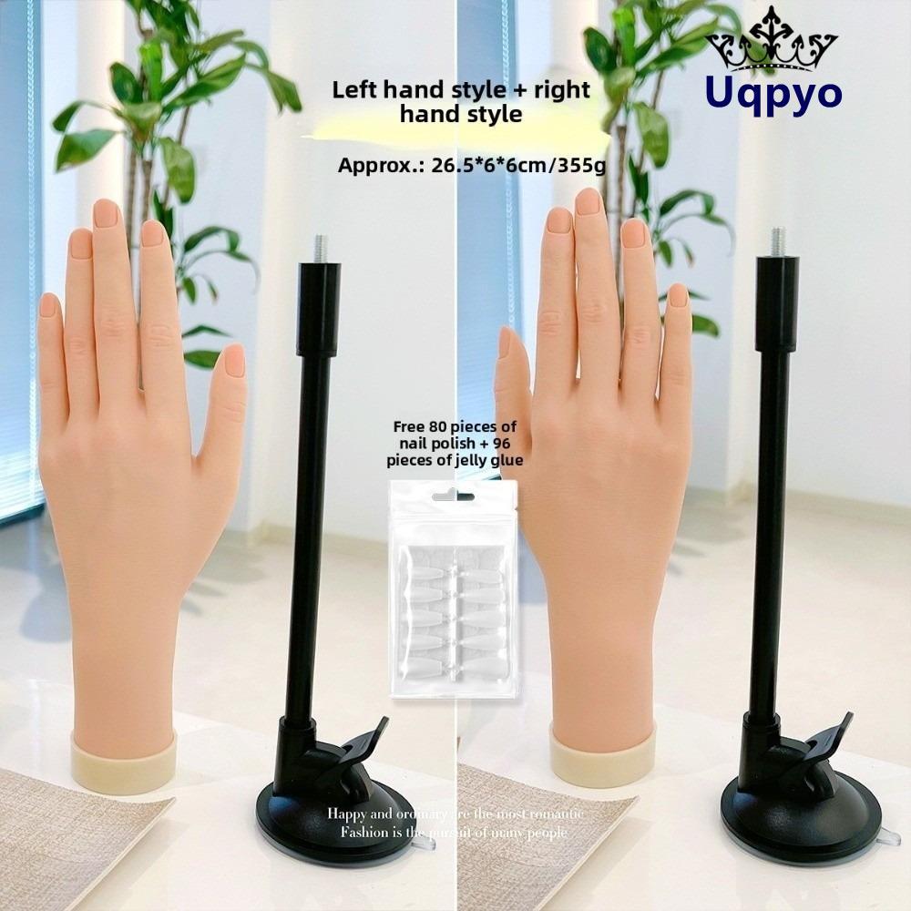 ซิลิโคนนุ่ม มือฝึกทําเล็บปลอม UQPYO แผ่นฝึกมือปลอม พร้อมชั้นวางจอแสดงผลสําหรับฝึกทําเล็บ
