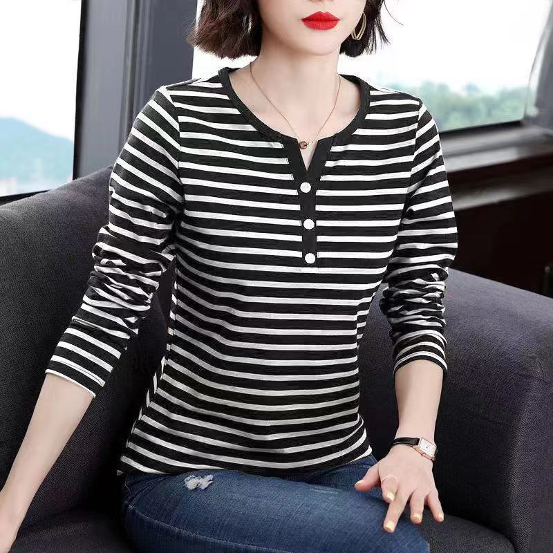 M ~ 5xl Plus ขนาดผู้หญิงแขนยาวลายเสื้อยืดผู้หญิงฤดูใบไม้ร่วงเวอร์ชั่นเกาหลีหลวม Slimmer ดูปกเนื้อรอบ