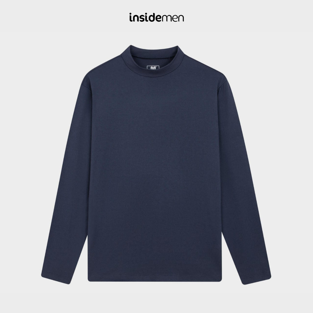 [ใหม่] เสื้อยืดกันความร้อนผู้ชาย Insidemen เสื้อกันความร้อนคอปกสูง 2 นิ้ว สีฟ้าถ่าน ให้ความอบอุ่นได้