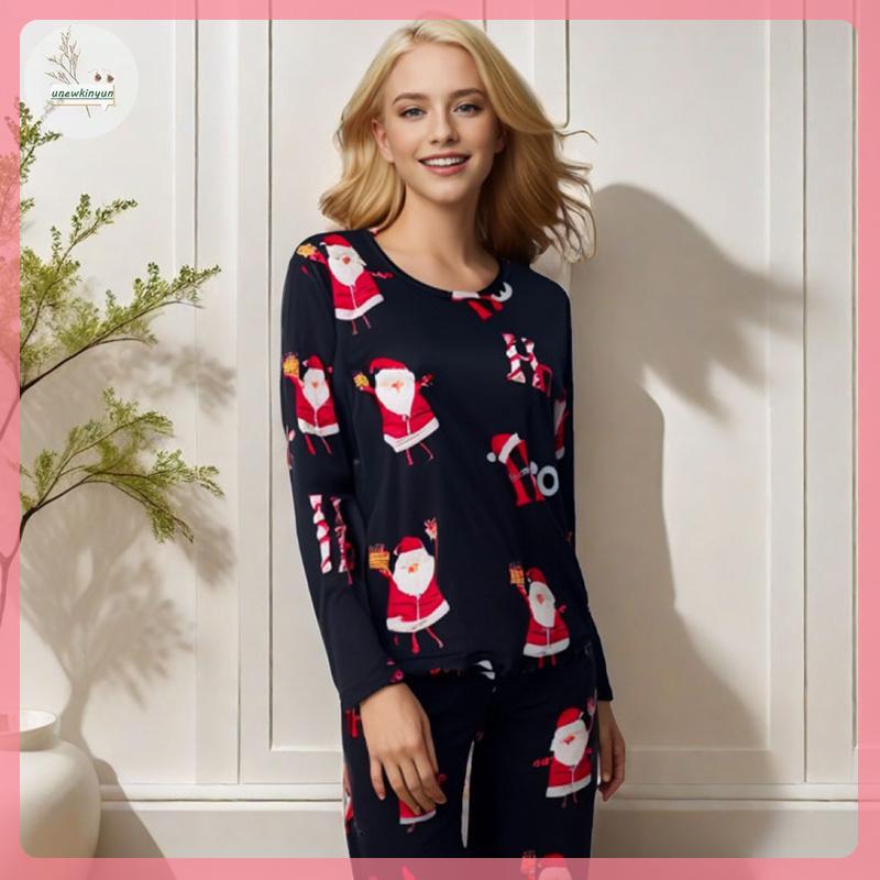 UU Santa Claus คริสต์มาสผู้หญิงชุดนอนชุดสกรูคอยาวแขนยาวกางเกง 2 ชิ้นชุดนอนชุดนอน VN
