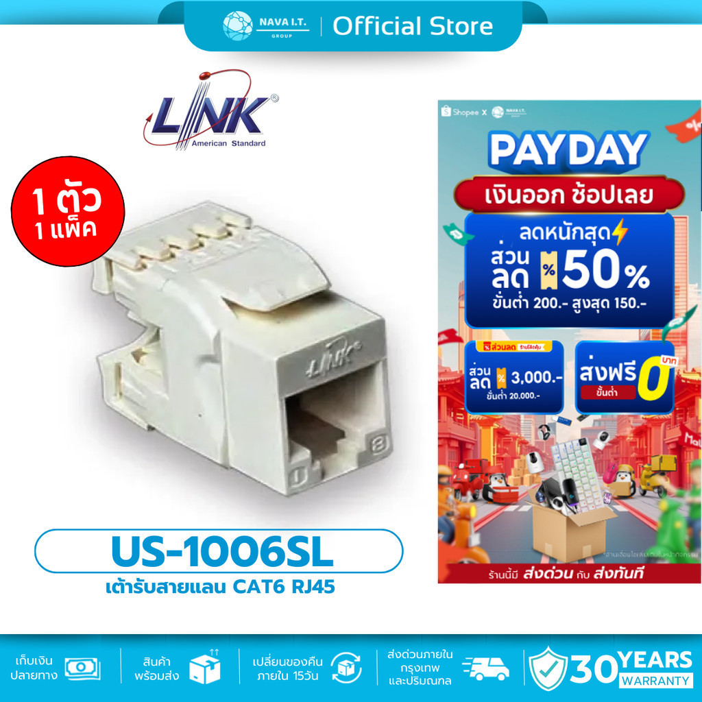 🛵มีส่งด่วน💨 LINK US-1006SL CAT6 RJ45 SIIM WHITE JACK COLOR CHAHGEABLE ตัวเมีย ประกัน 30ปี