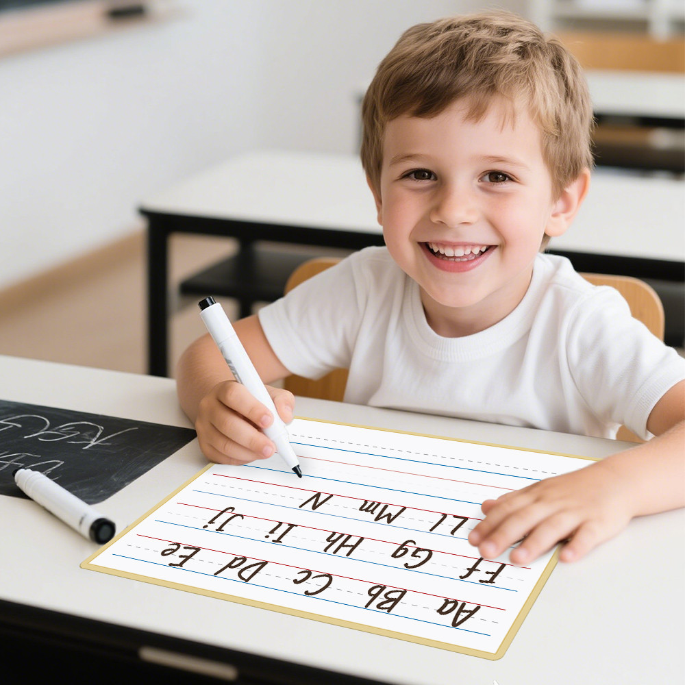 10 ชิ้นไวท์บอร์ดภาษาอังกฤษสองด้านสําหรับเด็ก Homeschool Erasable Handwriting Number ตัวอักษรคําศัพท์ฝึกแผนภูมิ - รูปที่ 7