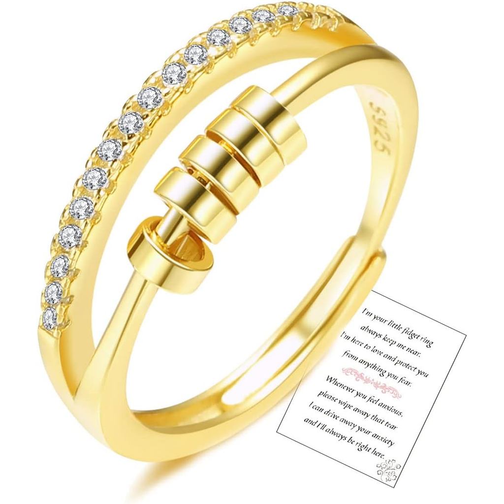 OOOPEL Sterling Silver Anxiety Ring With Inspirational Card,S925 Adjustable Fidget Rings For Anxiety