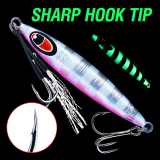 เหยื่อล่อตกปลา Luminous Fishing Jig ขนาด 10g-60g ทำจากโลหะ พร้อมตะขอคม ใช้สำหรับตกปลาแบบ Jigging และการแคสติ้ง มีให้เลือก 5 สี