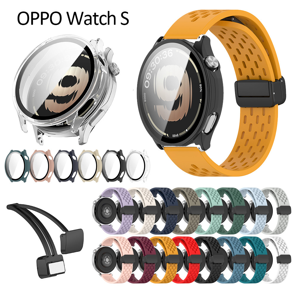 สําหรับ OPPO Watch S สายคล้องกรณี Oneplus Watch Lite กระจกนิรภัยป้องกันหน้าจอคลุมทั้งหมดกรอบ PC สีคู่ quick fit buckle สายคล้อง