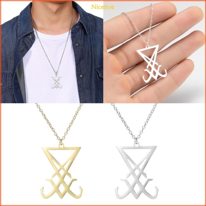 NICE สร้อยคอสัญลักษณ์ซาตาน Hip Hop Punk Devil Jewelry Sigil of Lucifer Necklace