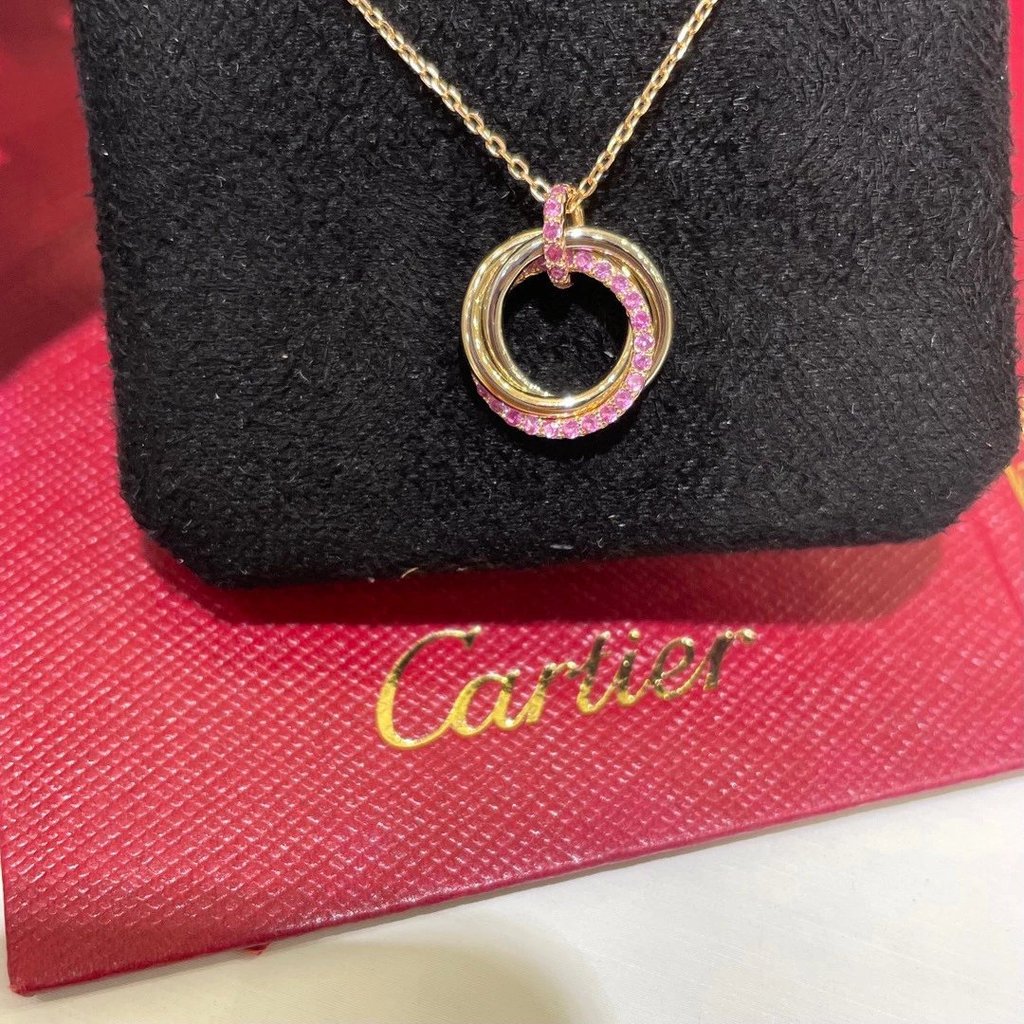 มาตรฐานเดิม AAA+1: 1 C @ RTIⒺR วันวาเลนไทน์จีน Rose Gold สีชมพูเพชรสามวงกลมสร้อยคอ Clavicle Chain