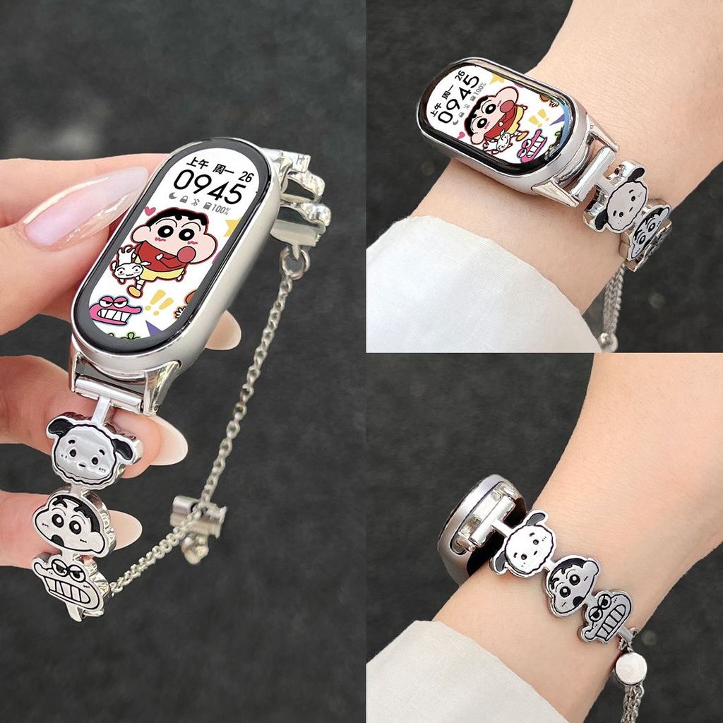 Crayon Shin-Chan สายรัดข้อมือโลหะพรีเมียม สําหรับ Xiaomi Mi Band 10/9 NFC/8/7/6/5/4/3
