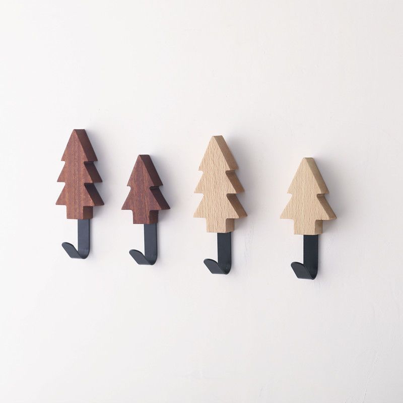 Nordic ไม้รูปร่างต้นไม้ Wall Hook Creative Wall Hook Wall Coat Hook การเจาะฟรี Entrance Wall ตะขอเดี