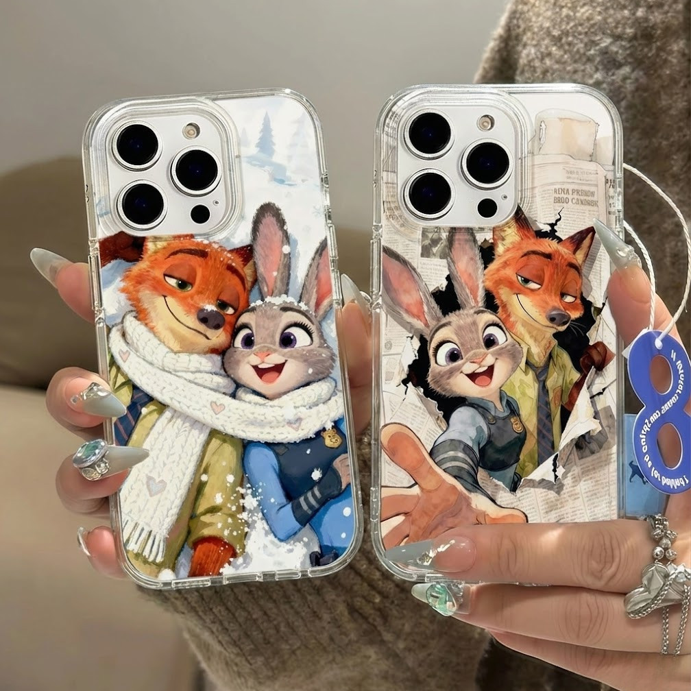 เคสไอโฟน13 คู่รักกระต่ายและจิ้งจอกที่หรูหราและมีสไตล์ สำหรับ IPhone 17 13 16 11 15 12 14 Pro Max 13 16 Pro 14 15 16 Plus