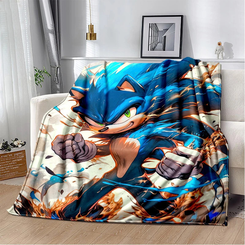 HD S-Sonics การ์ตูน Soft Plush ผ้าห่ม,Flannel โยนผ้าห่มสําหรับห้องนั่งเล่นห้องนอนเตียงโซฟาปิกนิกของขวัญ
