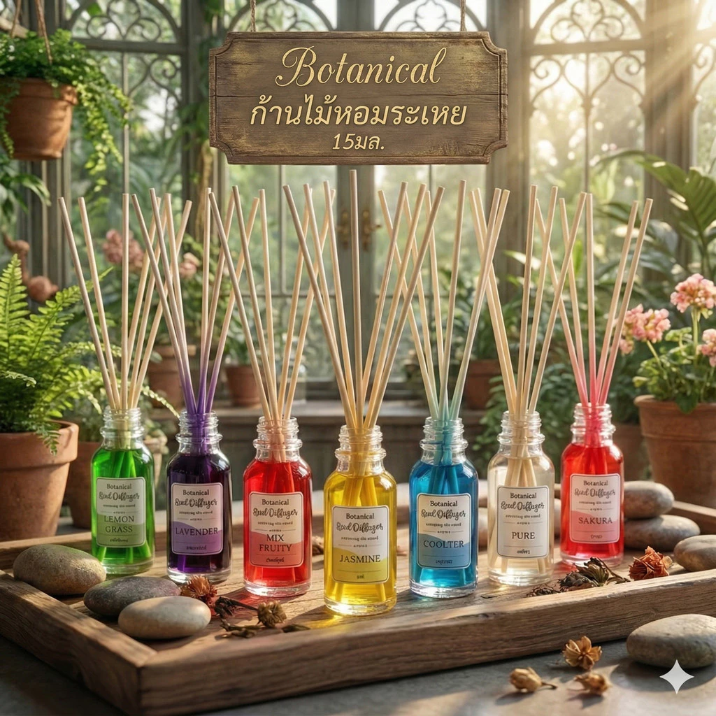 H0006 Botanical ก้านไม้หอม ปรับอากาศ 15มล. Reed Diffuser ก้านน้ำหอม น้ำหอมอโรม่า