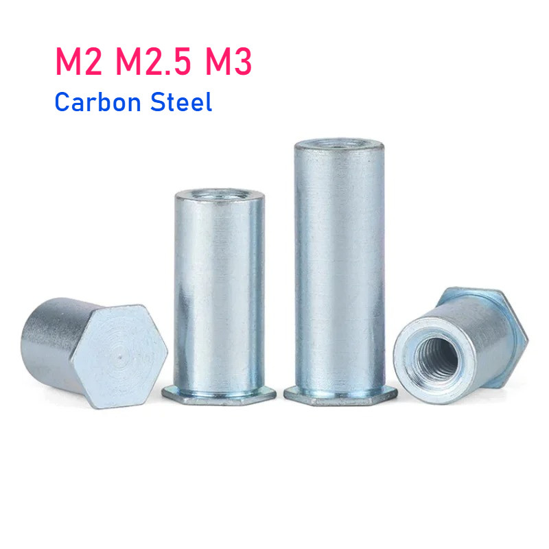 M2 M2.5 M3 สังกะสีสีฟ้าเหล็กคาร์บอนหกเหลี่ยมหัว Blind Hole ความดัน Riveting คอลัมน์ความดัน Riveting 