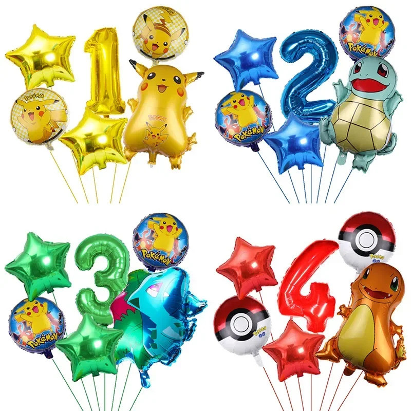 6 ชิ้น Pokemon Party บอลลูน Pikachu Squirtle บอลลูนเด็กวันเกิดอุปกรณ์ตกแต่ง Baby Shower Decor Helium Globos CJZF