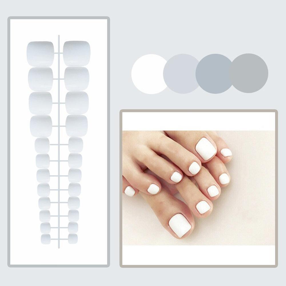 เล็บนิ้วเท้าปลอม French Square Full Cover Nude Nail Tips Toenail Art ปลอม Q2u9