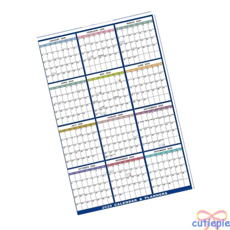 Cutie 2026 Full Year Calendar Wall Planner 2026 Yearly Planner Erasable Wall Planner ปฏิทินวันที่สํา