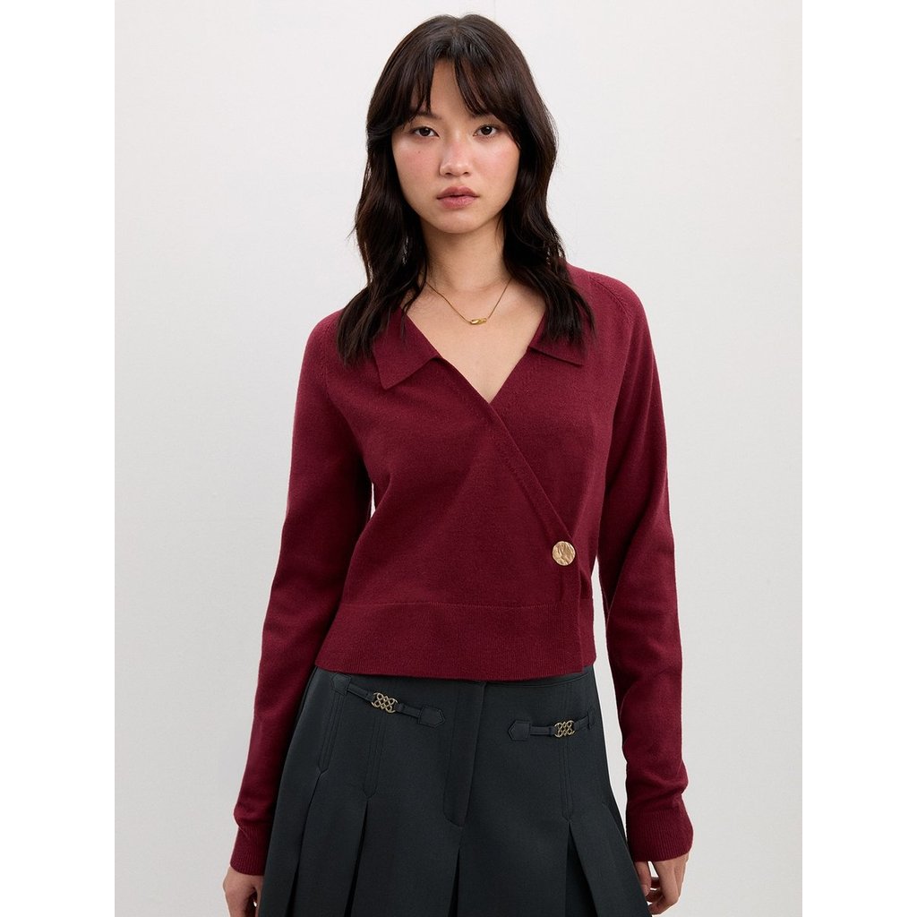 [Pomelo] เสื้อคอปกติดกระดุม / Wrapped Knit Top - รูปที่ 3