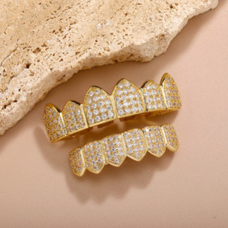 [พร้อมส่ง-ถึงไว] Grillz ครอบฟันทองชาวฮิปฮอป ประดับเพชร