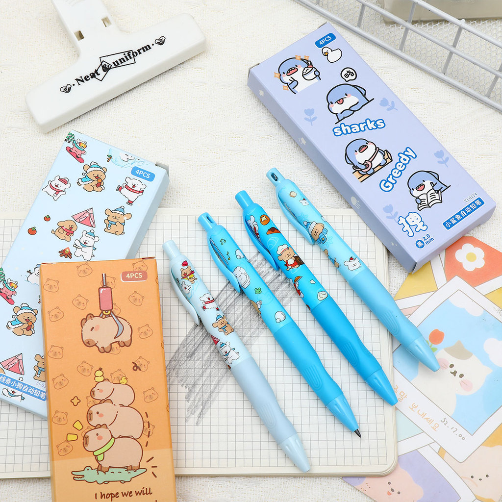 [WHOLESALE ATK] 1 ชุดโครงสร้าง 4 ชิ้น HB MECHANICAL PENCIL 0.5 MM สามารถเติมน่ารัก KAWAII CHARACTERS