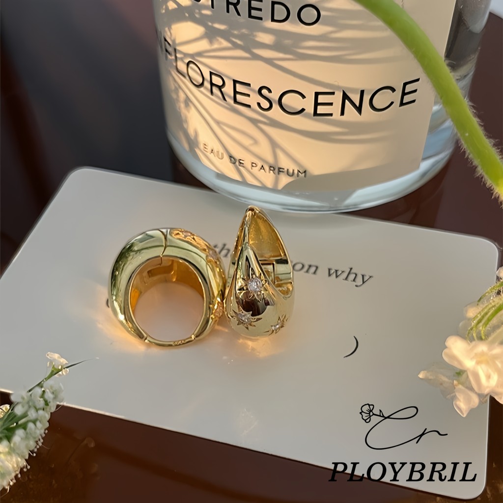 PLOYBRIL S925 Silver Gold Water Drop Metal Buckle Hoop ต่างหูหู Studs เครื่องประดับอุปกรณ์เสริม E015 - รูปที่ 3
