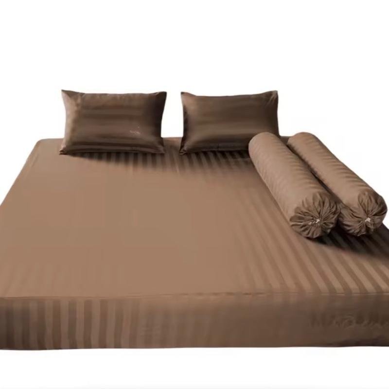 ผ้าปูที่นอนลายริ้วซาติน ซื้อ 1 แถม 2 ผ้าปูที่นอนลายริ้วเกรดพรีเมี่ยมแท้ แถมปลอกหมอน 2 ใบ สีเดียวกับผ