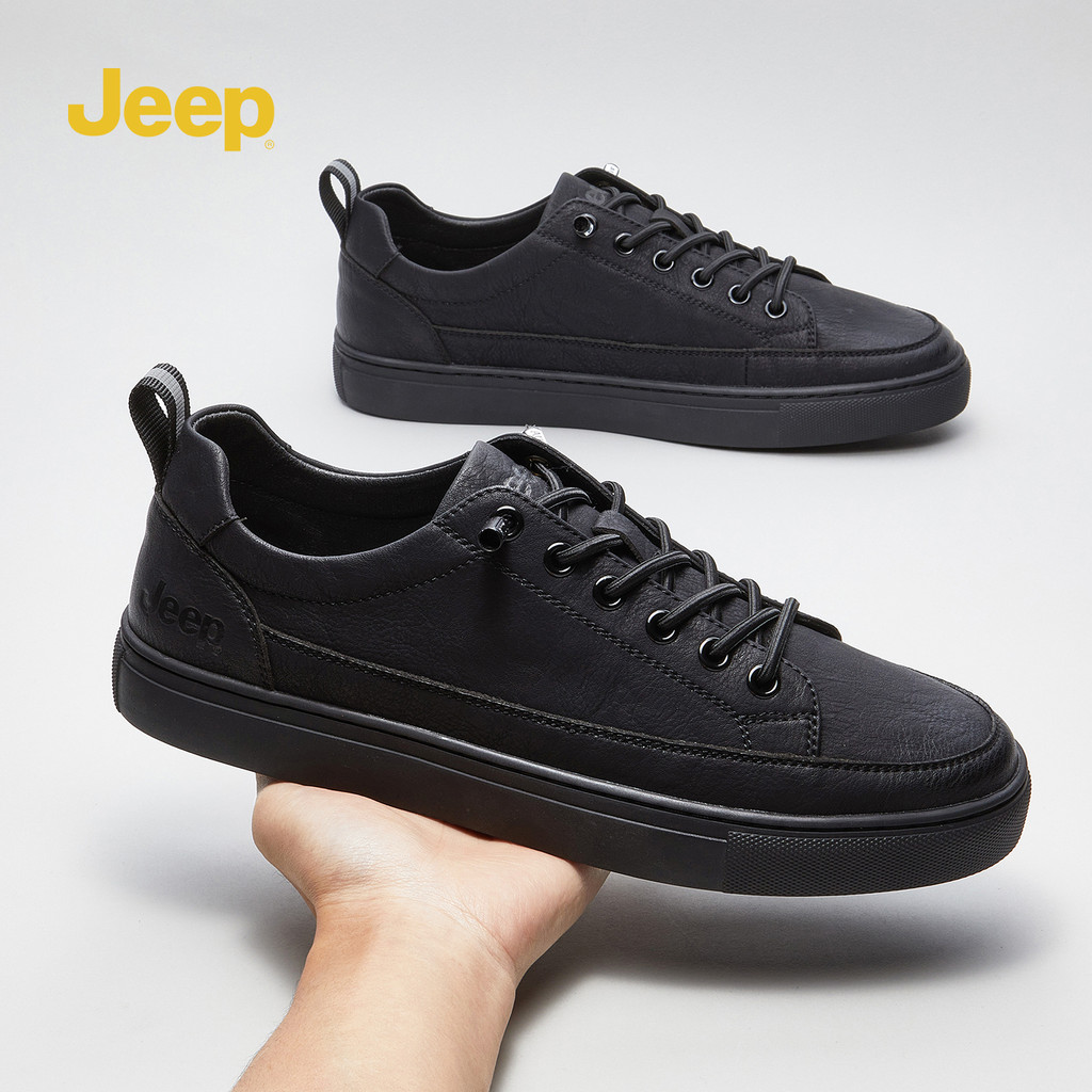 Jeep Jeep รองเท้าผู้ชาย 2025 รองเท้าผ้าใบพร็อพสไตล์ใหม่รองเท้าผ้าใบธุรกิจสีดําธุรกิจ Slip-On รองเท้า