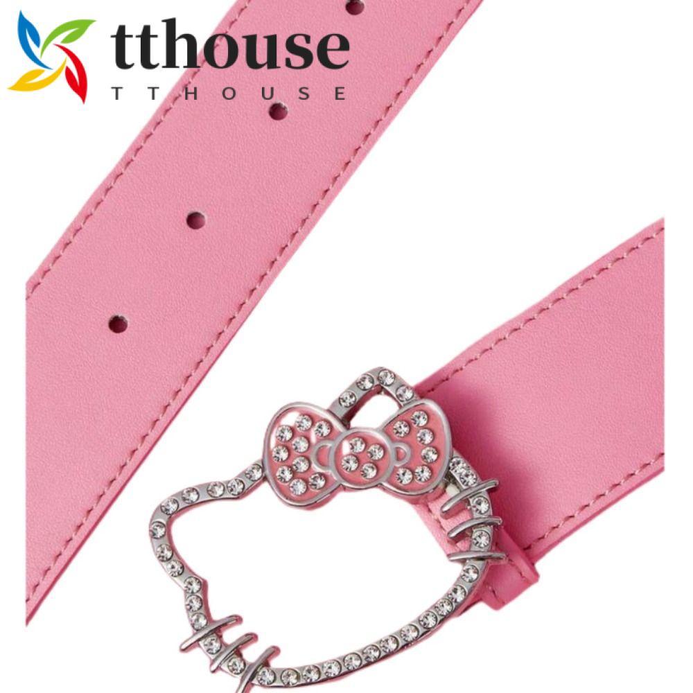 TTHOUSE Kitty Cat Belt, Metal Buckle Alloy Rhinestone Belt, Punk Pink Korean Style Spice Girl Jeans 