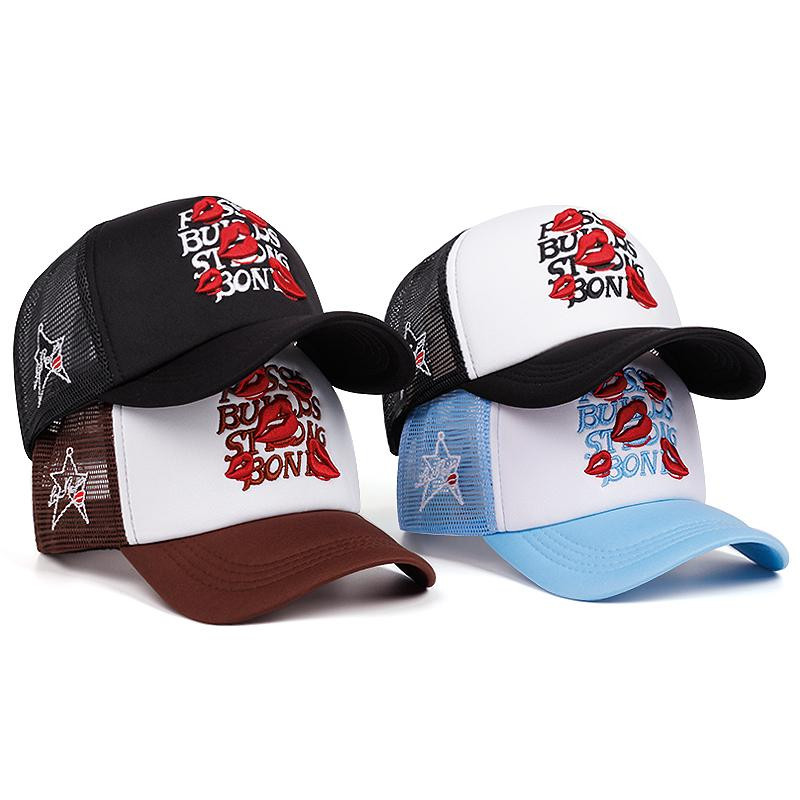 Miss_J พร้อมส่งจากกทม🎀หมวกเบสบอลปักลายริมฝีปากสไตล์ฮิปฮอป เนื้อตาข่ายระบายอากาศ ใส่ได้ทั้งผู้ชายและผู้หญิง